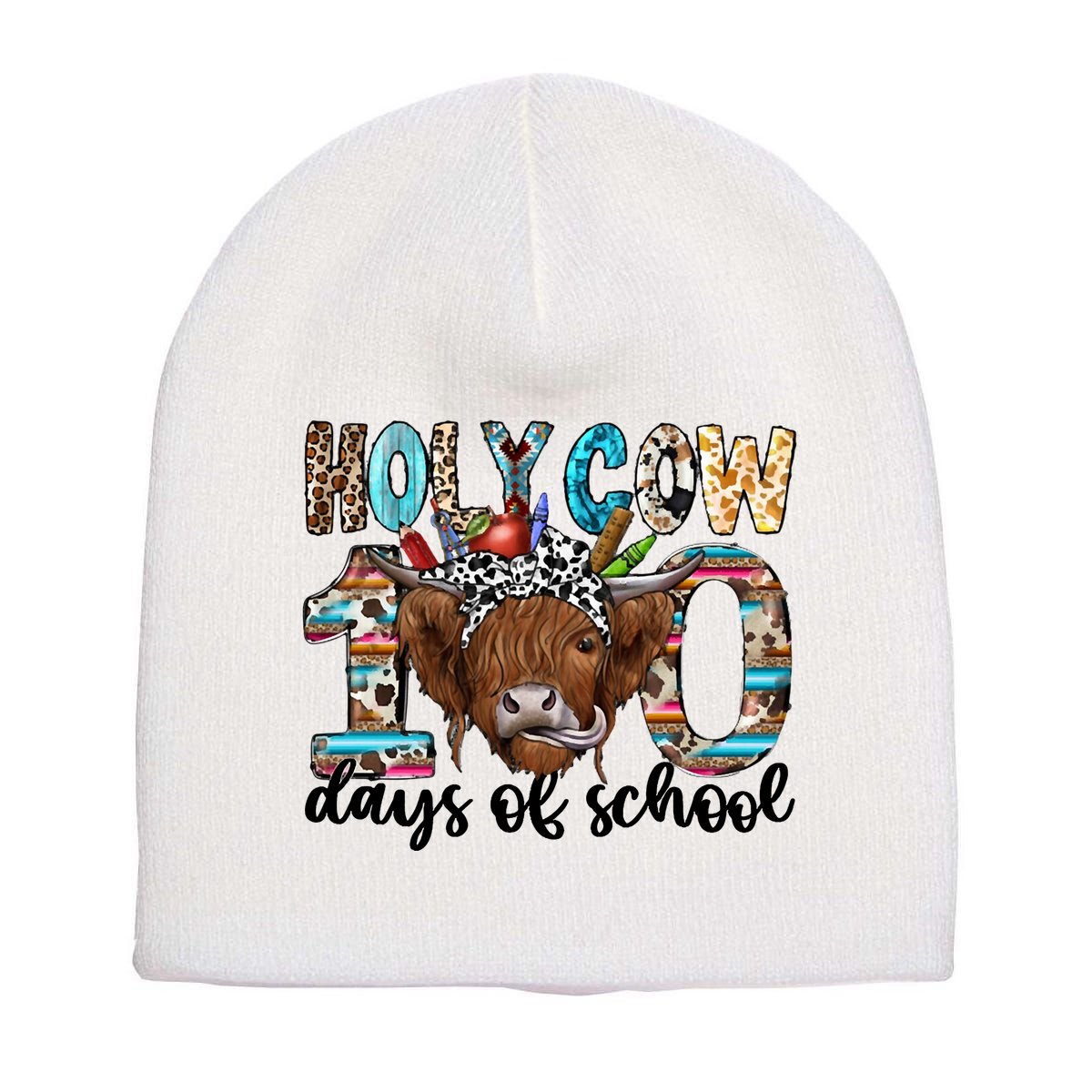 Holy Cow 100 Days Of School Funny Short Acrylic Beanie