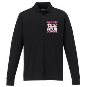 Holy Cow 100 Days Of School Teachers Students Performance Long Sleeve Polo