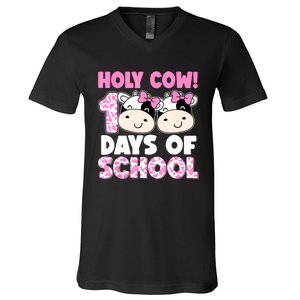 Holy Cow 100 Days Of School Teachers Students V-Neck T-Shirt