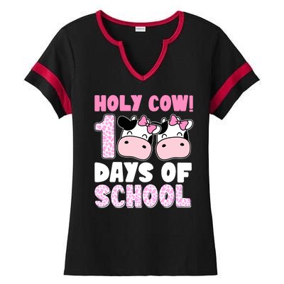 Holy Cow 100 Days Of School Funny Cute Ladies Halftime Notch Neck Tee