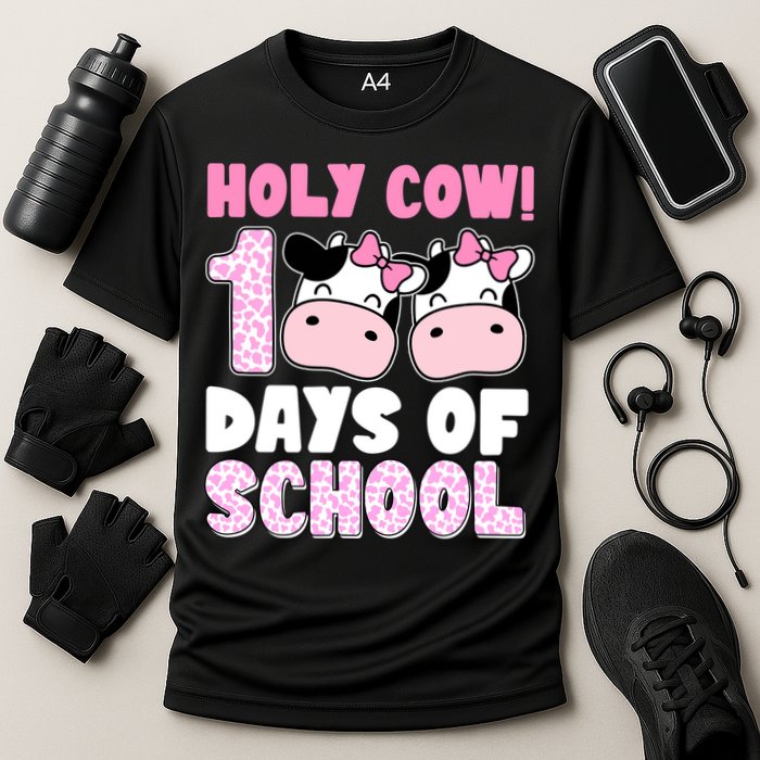 Holy Cow 100 Days Of School Funny Cute Cooling Performance Crew T-Shirt