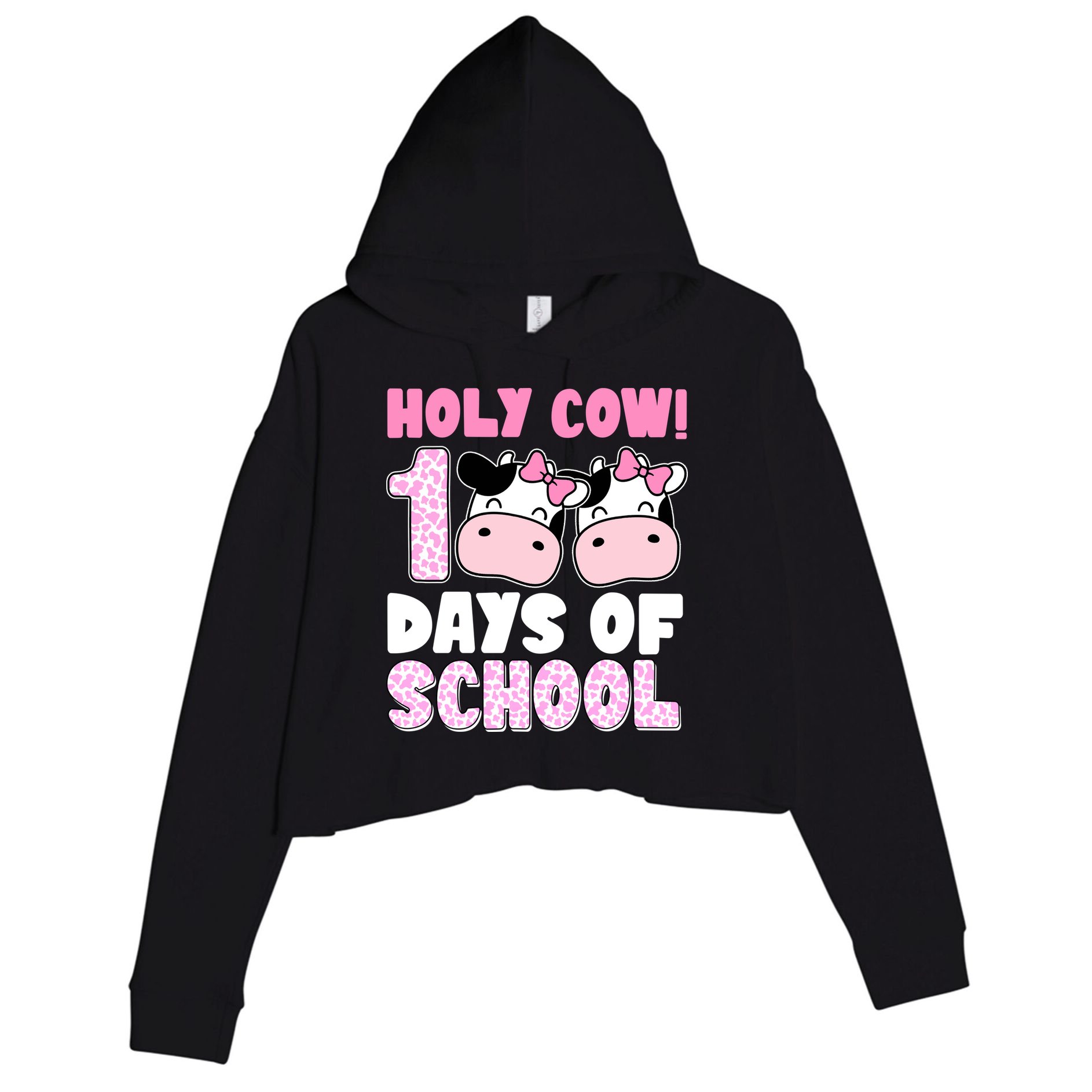 Holy Cow 100 Days Of School Funny Cute Crop Fleece Hoodie