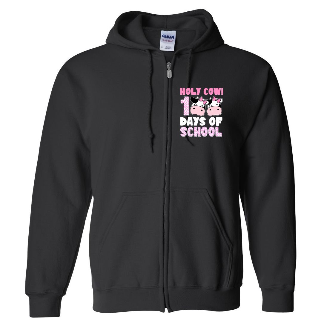 Holy Cow 100 Days Of School Funny Cute Full Zip Hoodie