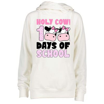 Holy Cow 100 Days Of School Funny Cute Womens Funnel Neck Pullover Hood