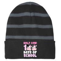 Holy Cow 100 Days Of School Funny Cute Striped Beanie with Solid Band