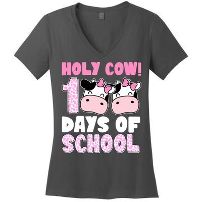 Holy Cow 100 Days Of School Funny Cute Women's V-Neck T-Shirt