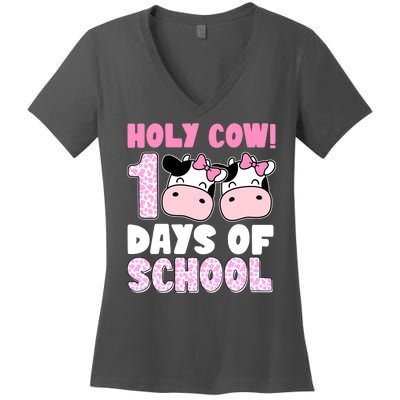 Holy Cow 100 Days Of School Funny Cute Women's V-Neck T-Shirt