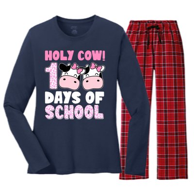 Holy Cow 100 Days Of School Funny Cute Women's Long Sleeve Flannel Pajama Set 