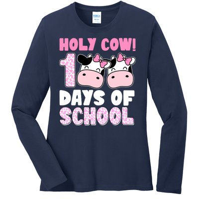 Holy Cow 100 Days Of School Funny Cute Ladies Long Sleeve Shirt