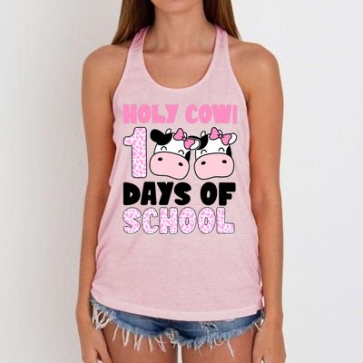 Holy Cow 100 Days Of School Funny Cute Women's Knotted Racerback Tank