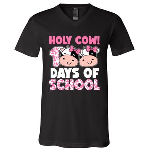 Holy Cow 100 Days Of School Teachers Students Girl Wo V-Neck T-Shirt