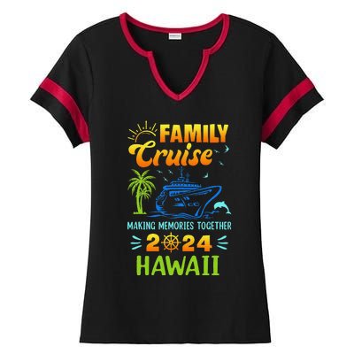 Hawaii Cruise 2024 Family Friends Group Vacation Matching Ladies Halftime Notch Neck Tee