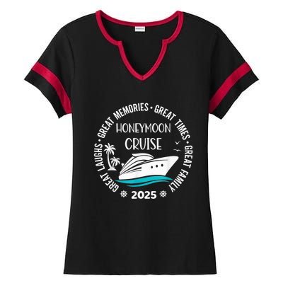 Honeymoon Cruise 2025 Just Married Matching Couple Vacation Ladies Halftime Notch Neck Tee