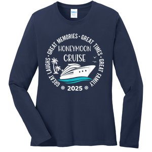 Honeymoon Cruise 2025 Just Married Matching Couple Vacation Ladies Long Sleeve Shirt