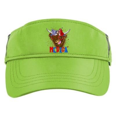 Highland Cow 4th Of July Cow With Bandana Us Flag Patriotic Meaningful Gift Adult Drive Performance Visor