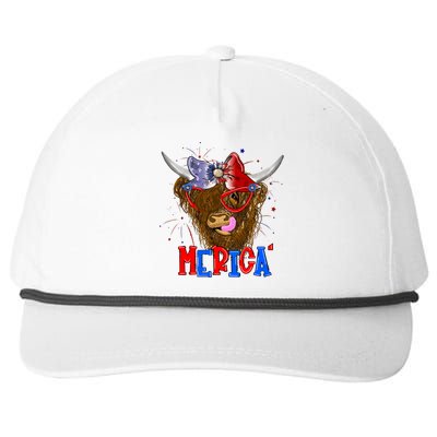 Highland Cow 4th Of July Cow With Bandana Us Flag Patriotic Meaningful Gift Snapback Five-Panel Rope Hat