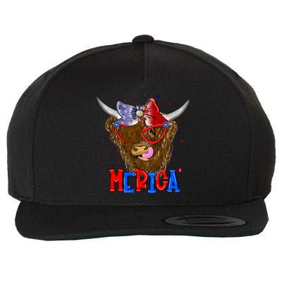 Highland Cow 4th Of July Cow With Bandana Us Flag Patriotic Meaningful Gift Wool Snapback Cap