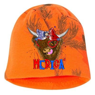 Highland Cow 4th Of July Cow With Bandana Us Flag Patriotic Meaningful Gift Kati - Camo Knit Beanie