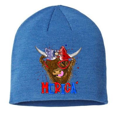 Highland Cow 4th Of July Cow With Bandana Us Flag Patriotic Meaningful Gift Sustainable Beanie