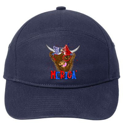 Highland Cow 4th Of July Cow With Bandana Us Flag Patriotic Meaningful Gift 7-Panel Snapback Hat