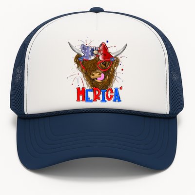 Highland Cow 4th Of July Cow With Bandana Us Flag Patriotic Meaningful Gift Trucker Hat