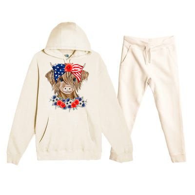 Highland Cow 4th Of July American Flag Independence Day Premium Hooded Sweatsuit Set