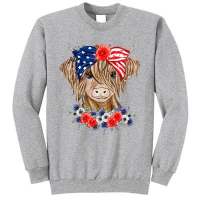 Highland Cow 4th Of July American Flag Independence Day Tall Sweatshirt