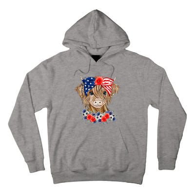 Highland Cow 4th Of July American Flag Independence Day Tall Hoodie