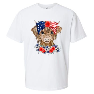 Highland Cow 4th Of July American Flag Independence Day Sueded Cloud Jersey T-Shirt