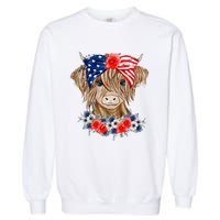 Highland Cow 4th Of July American Flag Independence Day Garment-Dyed Sweatshirt