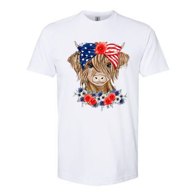 Highland Cow 4th Of July American Flag Independence Day Softstyle CVC T-Shirt