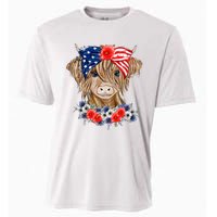 Highland Cow 4th Of July American Flag Independence Day Cooling Performance Crew T-Shirt