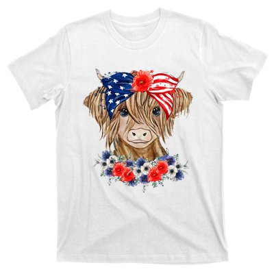 Highland Cow 4th Of July American Flag Independence Day T-Shirt