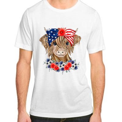 Highland Cow 4th Of July American Flag Independence Day Adult ChromaSoft Performance T-Shirt