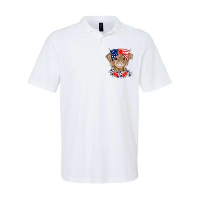 Highland Cow 4th Of July American Flag Independence Day Softstyle Adult Sport Polo