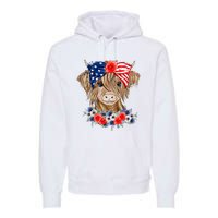 Highland Cow 4th Of July American Flag Independence Day Premium Hoodie