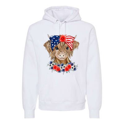 Highland Cow 4th Of July American Flag Independence Day Premium Hoodie