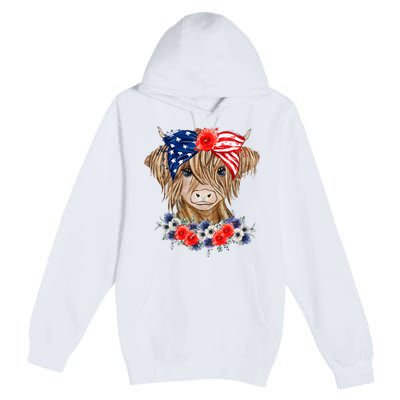 Highland Cow 4th Of July American Flag Independence Day Premium Pullover Hoodie