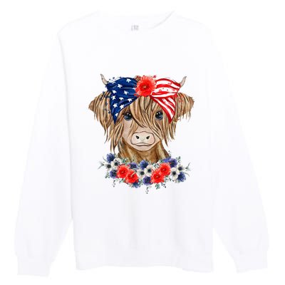 Highland Cow 4th Of July American Flag Independence Day Premium Crewneck Sweatshirt