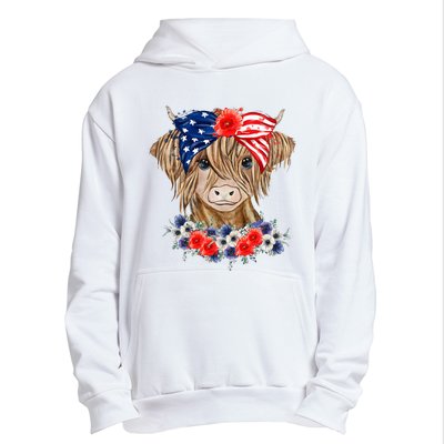 Highland Cow 4th Of July American Flag Independence Day Urban Pullover Hoodie