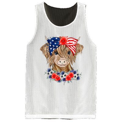 Highland Cow 4th Of July American Flag Independence Day Mesh Reversible Basketball Jersey Tank