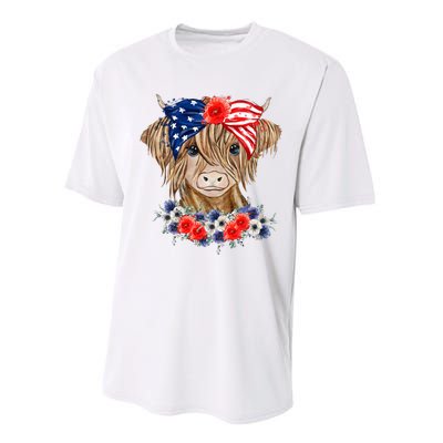 Highland Cow 4th Of July American Flag Independence Day Performance Sprint T-Shirt