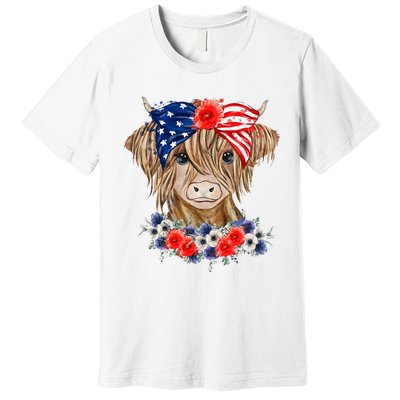 Highland Cow 4th Of July American Flag Independence Day Premium T-Shirt