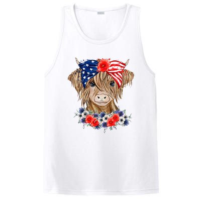 Highland Cow 4th Of July American Flag Independence Day PosiCharge Competitor Tank