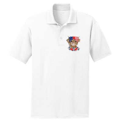 Highland Cow 4th Of July American Flag Independence Day PosiCharge RacerMesh Polo