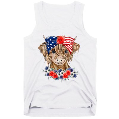 Highland Cow 4th Of July American Flag Independence Day Tank Top