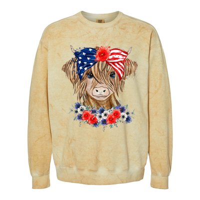 Highland Cow 4th Of July American Flag Independence Day Colorblast Crewneck Sweatshirt