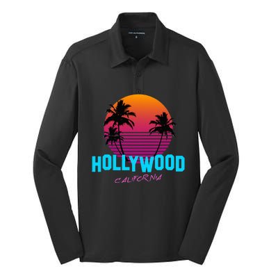 Hollywood California 80s Sunset Silk Touch Performance Long Sleeve Polo