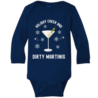 Holiday Cheer And Dirty Martinis Christmas Cocktail Xmas Gift Baby Long Sleeve Bodysuit