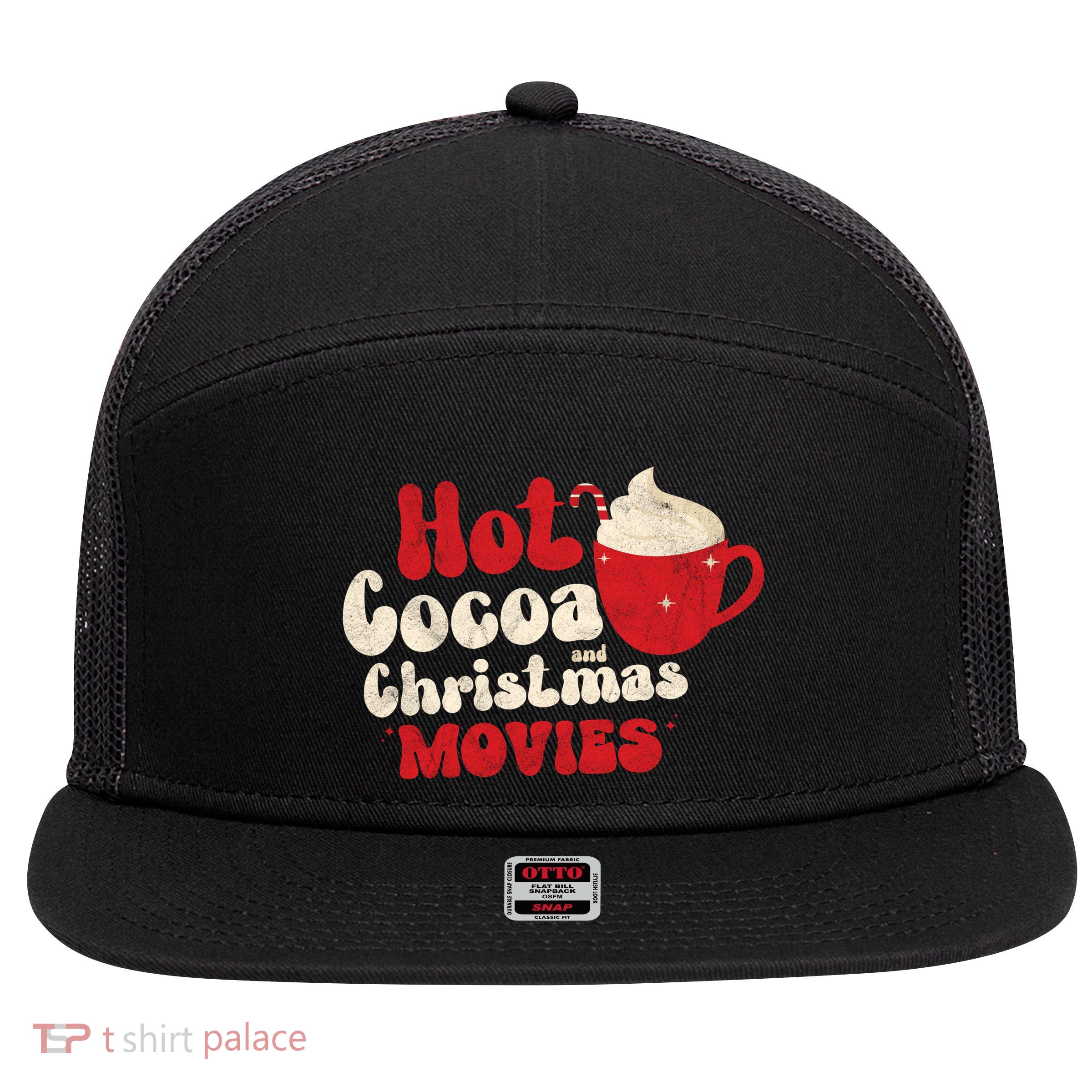 Hot Cocoa And Christmas Movies Holiday 7 Panel Mesh Trucker Snapback Hat